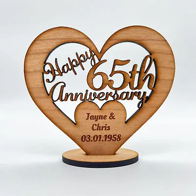 Happy 65th Wedding Anniversary Heart Personalised Keepsake Engraved Gift • £14.95
