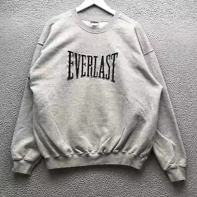 Vintage Everlast USA Sweatshirt Men's L Long Sleeve Embroidered Logo Gray Black • $24.99