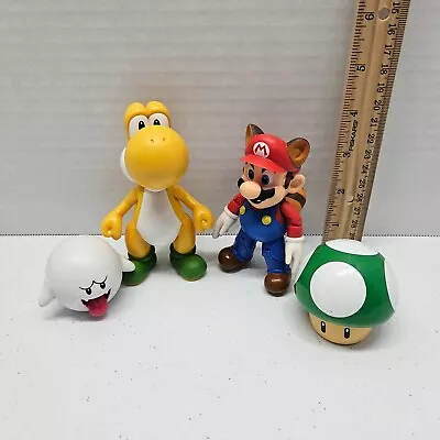 MARIO FIGURE LOT Of 4 Raccoon Mario Yellow Yoshi Boo 1UP Mushroom Nintendo Jakks • $13.50