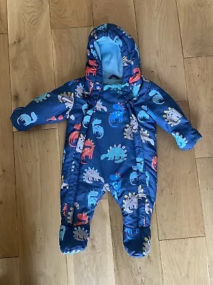 Boys M&S Spring Snowsuit Dinosaurs Blue Newborn 0-3 Months • £0.99