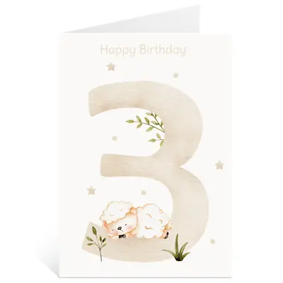 3rd Birthday 7 Greetings Card 3 Years Old Clouds Animals Girls • £2.49