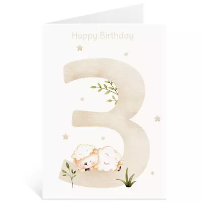 3rd Birthday 7 Greetings Card 3 Years Old Clouds Animals Girls • £2.49