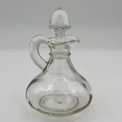 VINTAGE CLEAR GLASS CRUET BOTTLE W/ GLASS STOPPER OIL & VINEGAR DECANTER Anchor • $14.99