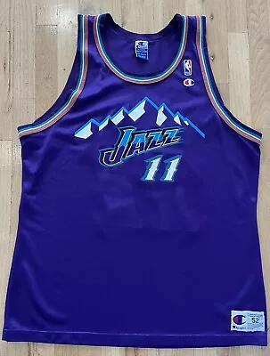 Rare Vintage Champion NBA Utah Jazz Jacque Vaughn Basketball Jersey Size 52 • $130