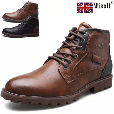 Mens Ankle Work Boots Formal Retro Leather Shoes Casual Winter Chelsea High Top • £28.75