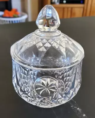 Vintage Patterned Cut Crystal Glass Sugar Bowl With Lid - 4 1/2  Tall • $14.99