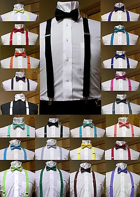 Men's Clip-on Suspenders X Back And Bow Tie Retro Steampunk Costume Tux Prom • $8.99