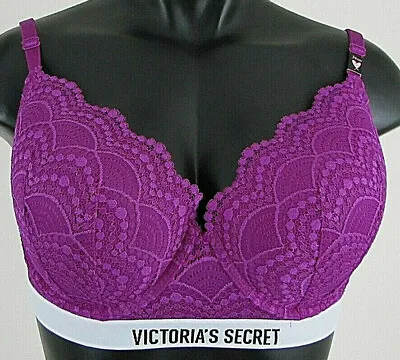 Victoria's Secret 34DD Demi Bra Magenta Purple Logo Lace Multi-way UW 34 DD New • $52.94