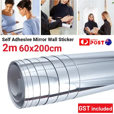2m Large Mirror Wall Sticker Roll Self Adhesive Bathroom Room DIY Decor Stick On • $20.61
