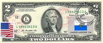 $2 Dollars 2013 Stamp Cancel Postal Flag From San Marino Lucky Money Value $175 • $175