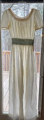 Antique 1900's Women's Cotton Gown Dress Crochet Empire Waist S Vintage • $99