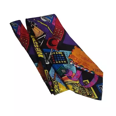 90s Neck Tie Business Stock Market Cell Phone Money Mens 100% Silk Addiction • $14.99