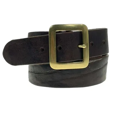 £14.99 • Buy 40mm Brown Brass Square Buckle Leather Belt 