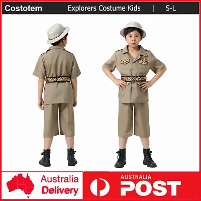 Childrens Kids Zoo Keeper Safari Jungle Explore Costume Boy Girls Age 4-10 • $36.38