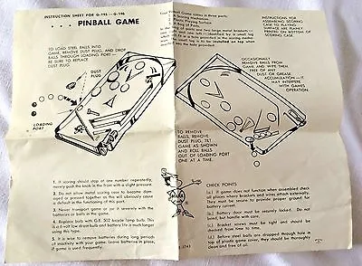 Marx Toys Pinball Game Instruction Sheet Manual G-195 G-196 Vintage • $7.95