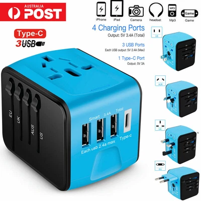 $25.99 • Buy Universal International Travel Plug 4 USB Power Adapter Type C Worldwide 3.4A