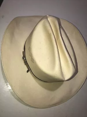 Vintage Larry Mahan 10X Handwoven Imperial Shantung Ivory Cowboy Hat Sz 7 3/8 • $49.99