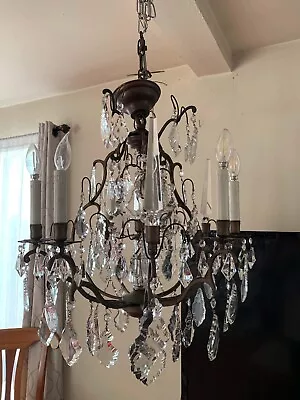 Antique Vintage French Six-Light Crystal Chandelier With Iron Armature • $2800