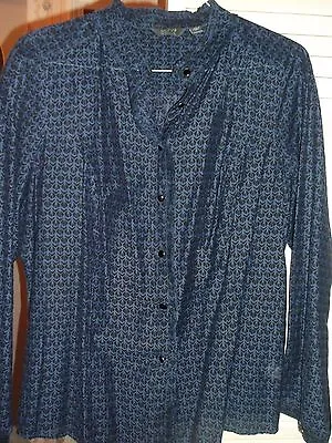 QVC Motto 20w Blue Shirt Lightweight Long Sleeve 1x Ruffle Stand Collar XL 16w • $14.99