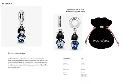 $40 • Buy Pandora Japanese Geisha Doll In Blue Kimono Charm – 798595C01 – Rare & As New!