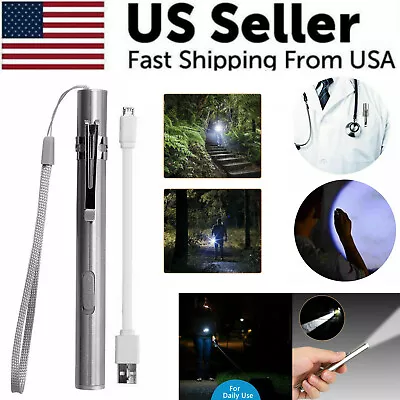 5  LED USB Rechargeable Mini Tactical Flashlight Stainless Steel Torch Pen Light • $6.39