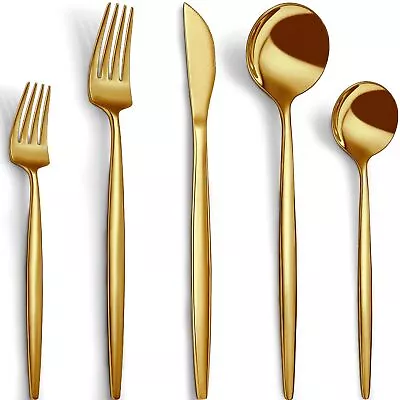 40-Piece Gold Silverware Set For 8 Stainless Steel Gold Flatware Set Cutler... • $35.64