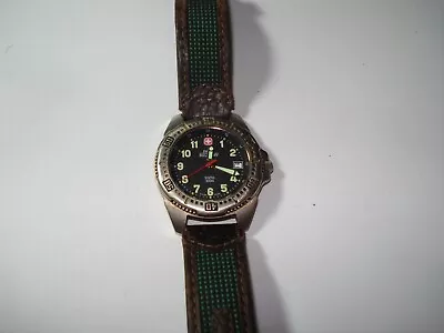 Rare Vintage Swiss Army Jeweled Movement Military Time Date Watch Glow Hands • $29.99