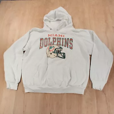 Vtg 80s Usa Made CHAMPION Miami Dolphins Raglan Hoodie Sweatshirt LARGE Faded • $58