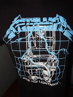 Retro Metallica Ride The Lightning Puffy Raised Print Black T Shirt Men's M • $17