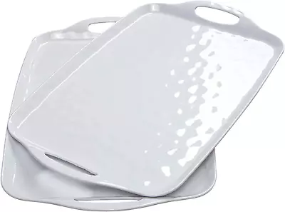 Serving Tray With Handles Large Rectangle Melamine Serving Platter Set Of 2 Wh • $65.45