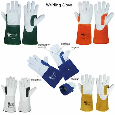 £7 • Buy Heat Resistant Welding Gloves Premium Quality Leather Gauntlets TIG BBQ MIG OVEN