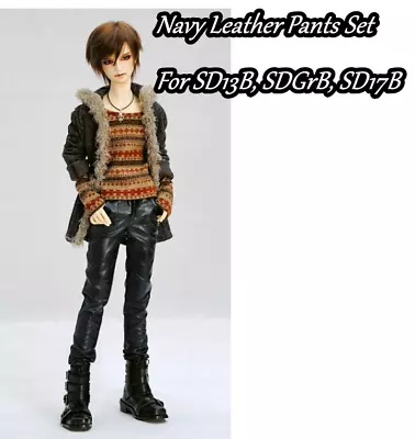 BJD Volks Super Dollfie SD13B SDGrB SD17B Navy Leather Pants Cardigan Shirt Set • $39.96