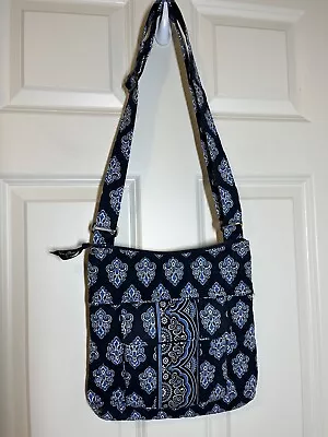 Vera Bradley Calypso Blue White Retired Zip Top Hipster Handbag Adjustable Strap • $16