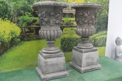 Single Stone Vine Urn On Plinth Garden Planter Pots Antque Tub • £274.41