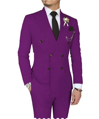 Men's 2pieces Mens Suit Peak Lapel Groom Formal Wedding Tuxedo Suit Jacket+Pants • $78.99