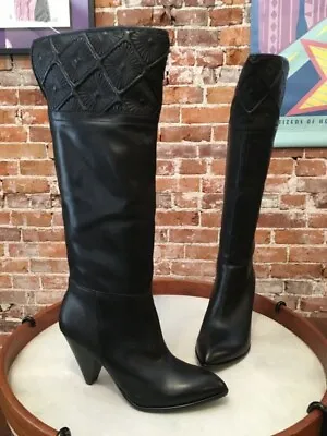 B Makowsky Leeza Black Embossed Leather High Heel Boots New • $49.95