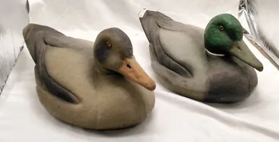 2 Vintage Carry Lite Paper Mache MALLARD Duck Decoys GLASS EYE VGC • $44.95