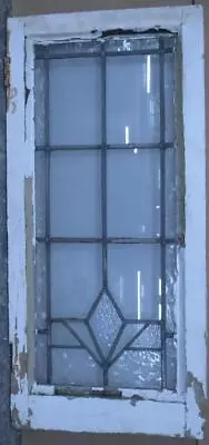 LARGE OLD ENGLISH LEADED STAINED GLASS WINDOW CLEAR GEOMETRIC 16 3/4  X 35 1/2  • $200
