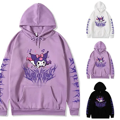 Women Hoodie Cute Kuromi Cartoon Sweatshirt Kawaii Casual Pullover Hooded Tops • £19.89