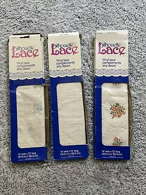 Vintage Silhouette Lace Vinyl Shelf Liner Runner Placemats Doilies Blue Roses • $35