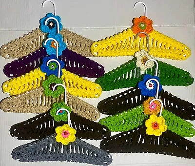 LOTS 11 VTG Clothes Hangers Yarn Covered Crocheted Knit Handmade MUST SEE! • $29.99