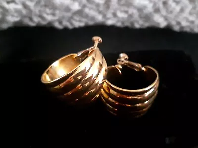 Vintage Napier Goldtone Wide Hoop Adjustable Clip On Earrings • $13.99