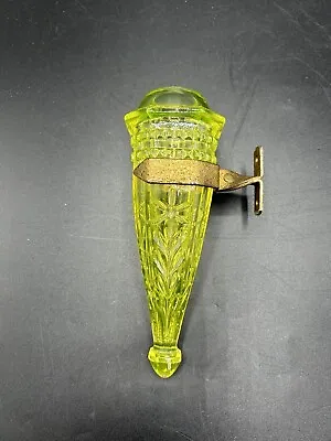 RARE Vintage ANTIQUE VASELINE GLASS CAR VASE WITH BRACKET • $220