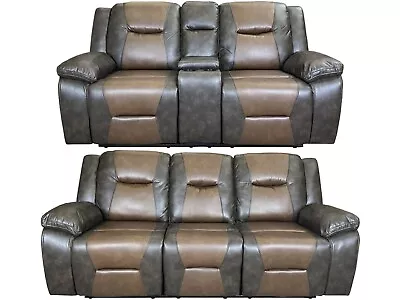 3+2 Milan Recliner Aire Leather Sofas New In Twin Colours • £950