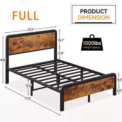 Bed Frame Twin/Full/Queen Size With Wooden Headboard Metal Platform NEW • $134.99