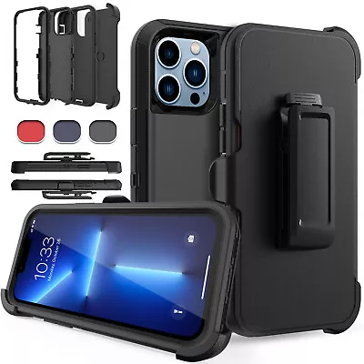 For IPhone 15 Pro Max/14 Plus/13 Pro Case Shockproof Defender Belt Clip Holster • $4.99