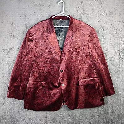 Oak Hill Velvet Blazer Men 3XL 54/56R Red Paisley Evening Formal Cocktail Jacket • $79.99