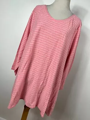 Pure J Jill XL Shirt Top Pink Striped V Neck High Low Tunic 100% Cotton Woman D2 • $22.20