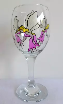 1 X Hand Painted Fuchsia Pink FAIRY ANGEL Wine Glass. Shiraz Birthday Present • £8.95