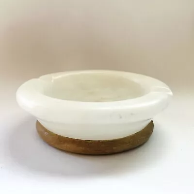 Vintage White Marble Ash Tray With Wooden Pedestal  • $18